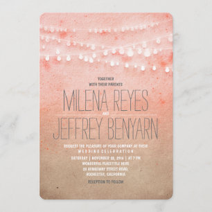 Invitación Romántico Rubor Pink String Lights Wedds