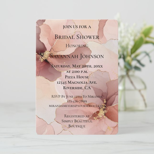 Invitación Romántico Rubor Rosa Floral Floral Romántica Ducha (Anverso de pie)