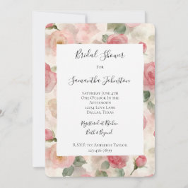 Invitación Romántico Rubor rosa Roses Floral Bridal Shower