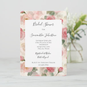 Invitación Romántico Rubor rosa Roses Floral Bridal Shower