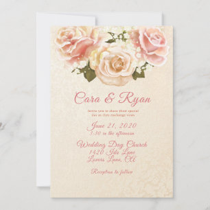 Invitación Romántico Rubor Roses Rosa Elegante Invitado a la 