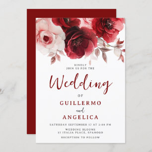 Invitación Romántico Ruby Red Rose Luxe Radiance Boda