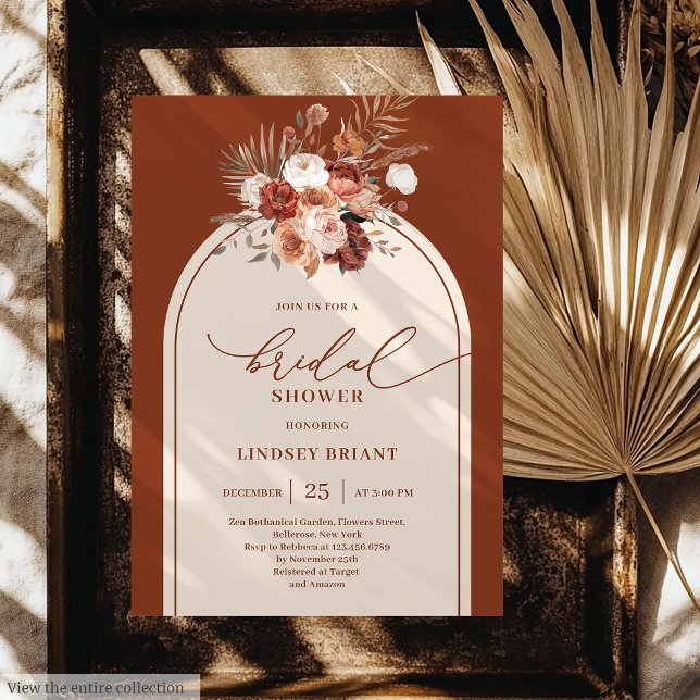 Invitación Romántico Rust Pampas Grass Floral Bridal Shower (Romantic Rust Pampas Grass Floral Bridal Shower Card)