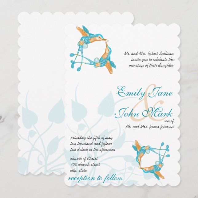 Invitación Romántico Rústico Colibrí Beso Amor BirdWedding (Anverso / Reverso)
