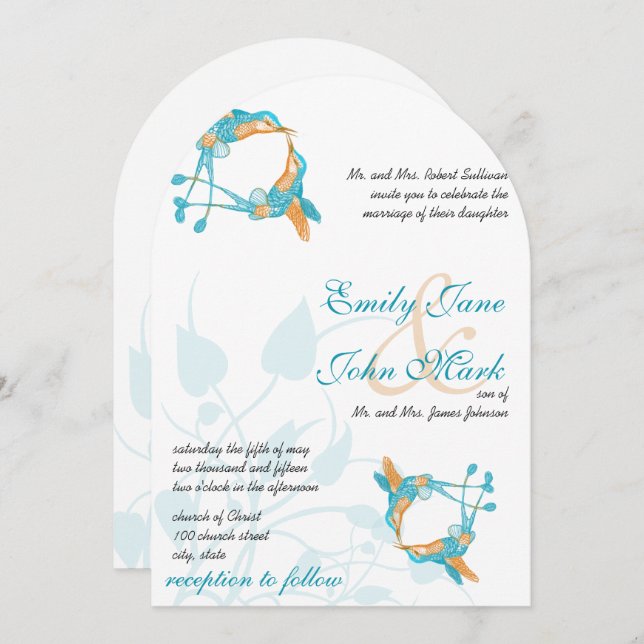 Invitación Romántico Rústico Colibrí Beso Amor BirdWedding (Anverso / Reverso)