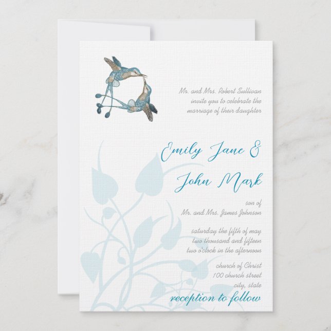 Invitación Romántico Rústico Colibrí Beso Amor BirdWedding (Anverso)