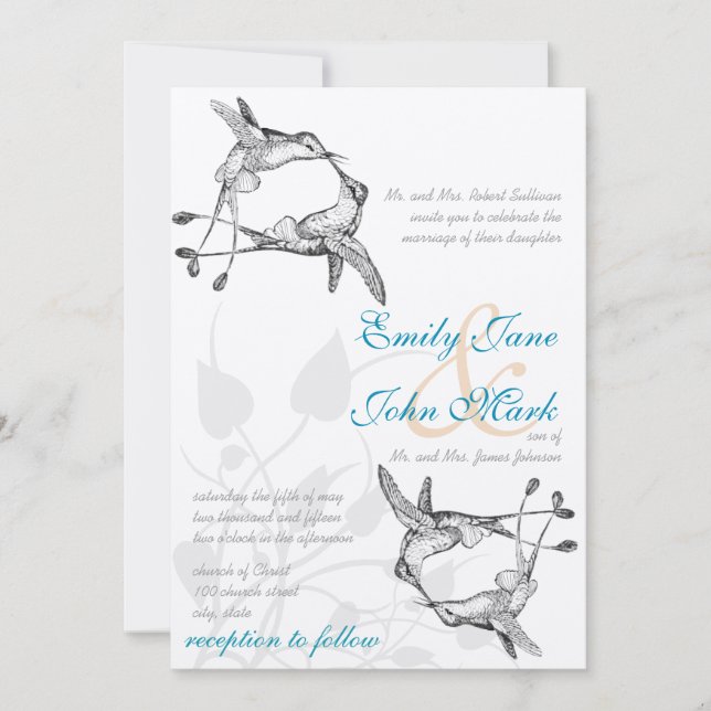 Invitación Romántico Rústico Colibrí Beso Amor BirdWedding (Anverso)