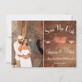 Invitación Romántico Rústico Foto Corazón y Madera Guardar la