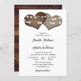 Invitación Romántico Rústico Madera Burlap String Luces Boda