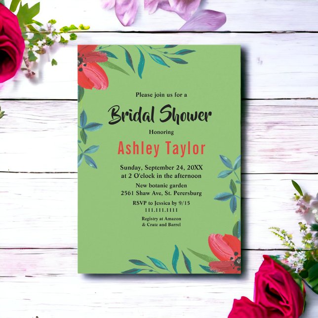 Invitación Romántico Sage Red Rose Verano Floral Brillante (Subido por el creador)