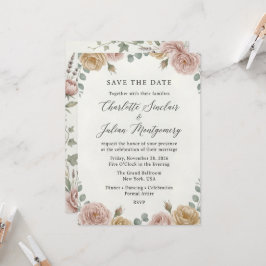 Invitación Romántico Save the Date floral acuarela en rosa po