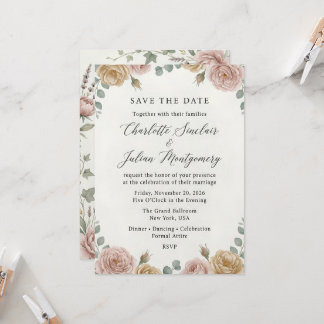 Invitación Romántico Save the Date floral acuarela en rosa po