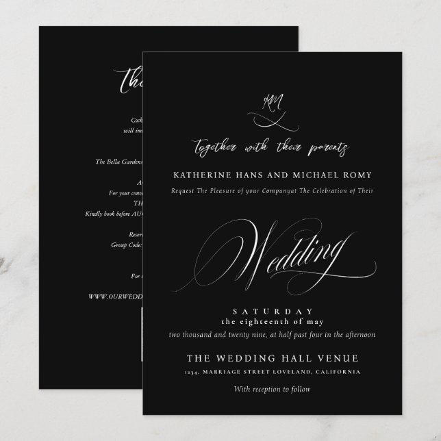 Invitación Romántico Script Caligrafía Elegante Boda (Anverso / Reverso)