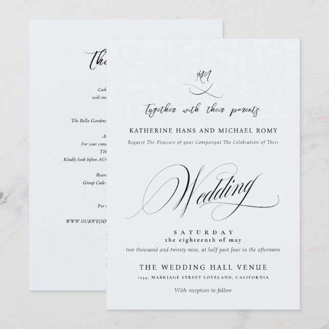 Invitación Romántico Script Caligrafía Elegante Boda (Anverso / Reverso)