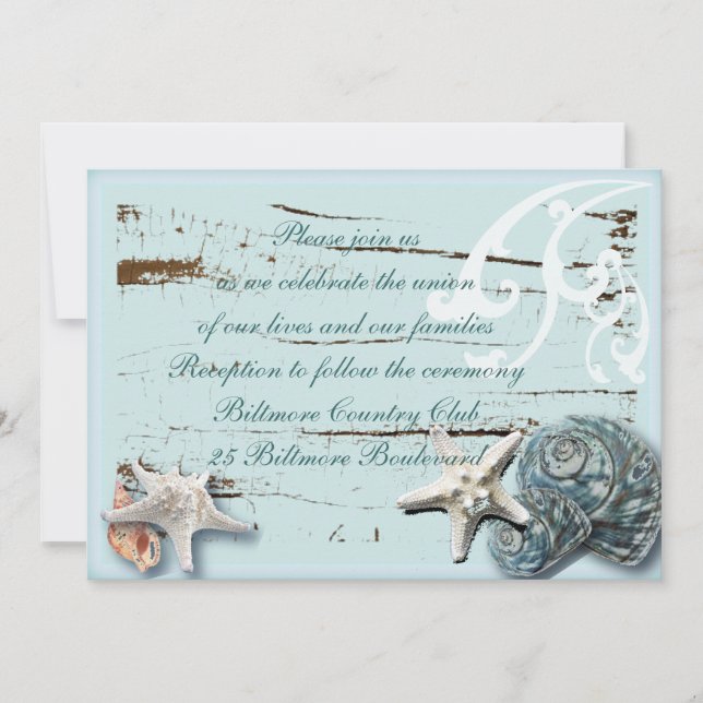 Invitación Romántico Seashells Beach Wedding (Anverso)