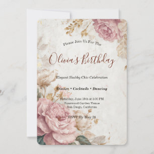 Invitación Romántico Shabby Chic Fiesta Floral de Rosas Vinta