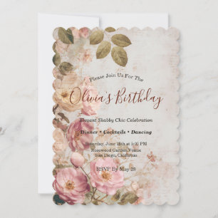 Invitación Romántico Shabby Chic Fiesta Floral de Rosas Vinta