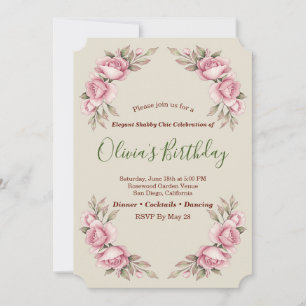 Invitación Romántico Shabby Chic Fiesta Floral de Rosas Vinta