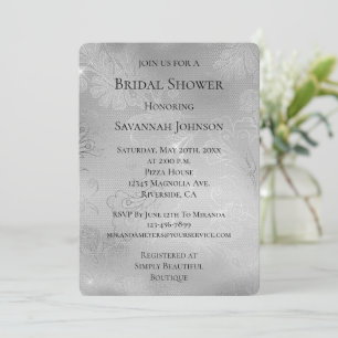 Invitación Romántico Silver Floral Lace Bridal Shower