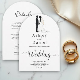 Invitación Romántico Simple Boda Elegante Blanca Y Negra