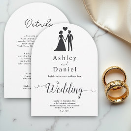 Invitación Romántico Simple Boda Elegante Blanca Y Negra