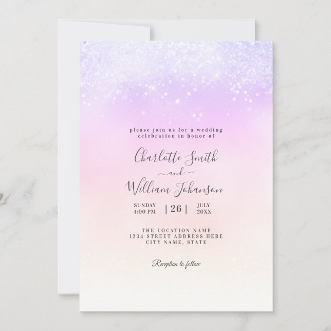Invitación Romántico simple Purpurina elegante Boda moderno (Anverso)