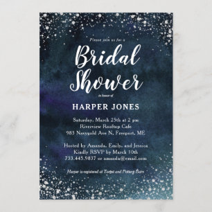 Invitación Romántico Stars Naval Blue Silver Bridal Shower