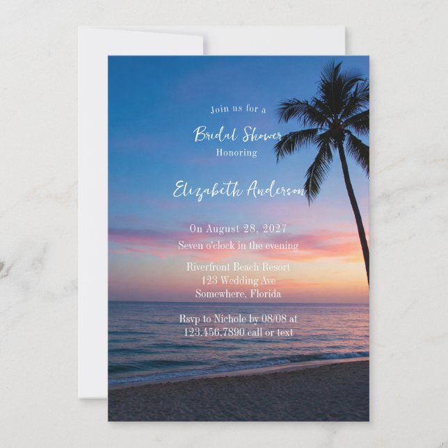 Invitación Romántico Sunset Beach Bridal (Anverso)
