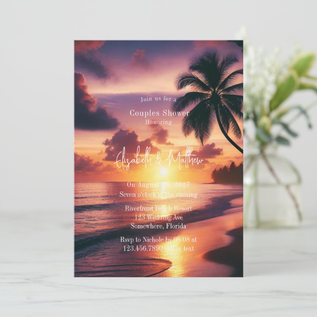 Invitación Romántico Sunset Beach Couples Shower (Anverso de pie)