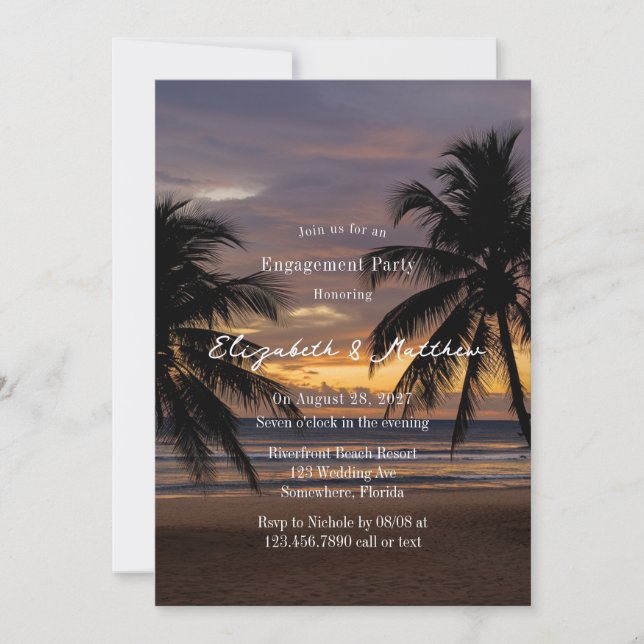 Invitación Romántico Sunset Beach Engagement Party (Anverso)