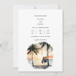 Invitación Romántico Sunset Beach Swing Palm Trees Boda