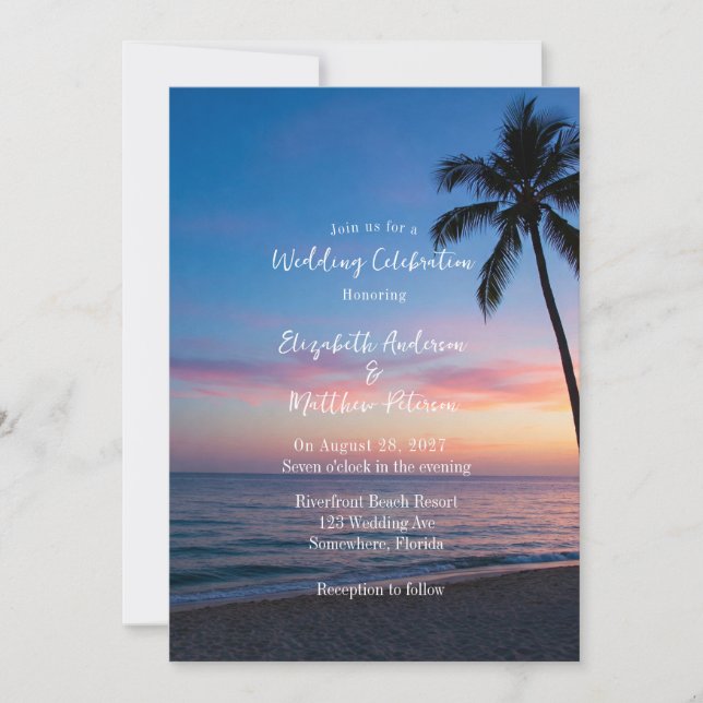 Invitación Romántico Sunset Beach Wedding (Anverso)
