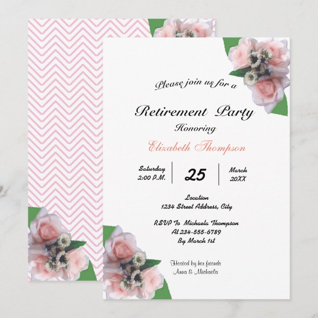 Invitación Romántico tres rosas rosas rosas rosadas floral Fi (Anverso / Reverso)