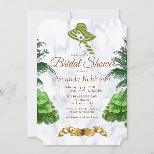 Invitación Romántico Tropical Bridal Shower (Anverso)