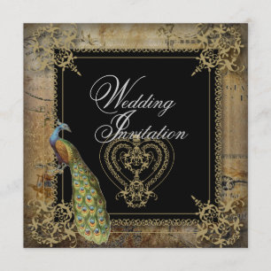 Invitación romántico vintage turquesa azul pavo real boda