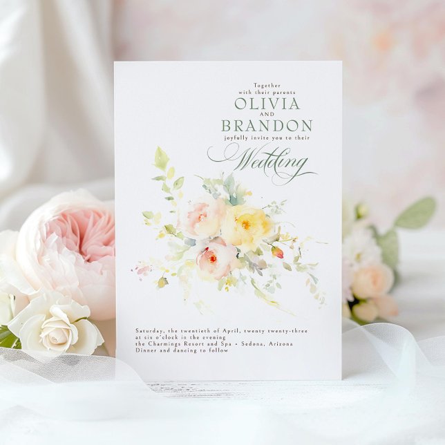 Invitación Romántico y caprichoso verano pasteles Boda floral (Romantic Floral Wedding Invitation)