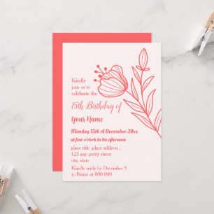 Invitación Romántico y elegante cumpleaños floral de coral ro