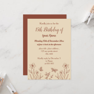 Invitación Romántico y elegante cumpleaños floral de terracot