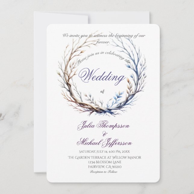 Invitación Romántico y poético Pastel Lilac Tema Rústico (Anverso)