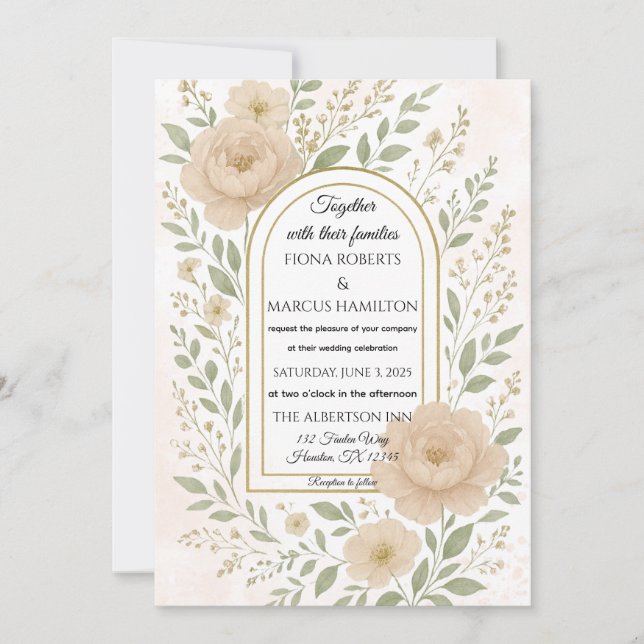 Invitación Románticos Boho Peonies & Greenery Elegante Boda (Anverso)
