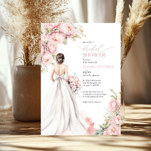 Invitación Románticos Peonies Rubor Vestido de novia rosa