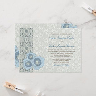 Invitación Románticos Rosas azules Damask Lace Elegant Weddin