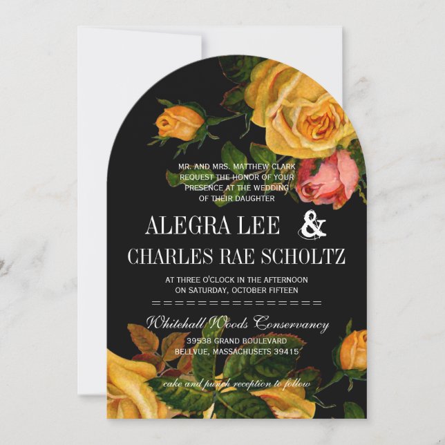 Invitación Románticos Rosas de la herencia rusa en negro (Anverso)