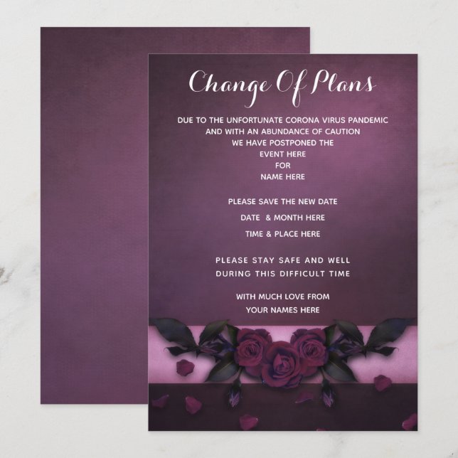 Invitación Románticos Rosas góticos y Petals Cambio de Planes (Anverso / Reverso)