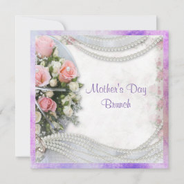 Invitación Románticos Rosas y perlas brunch del día de la mad