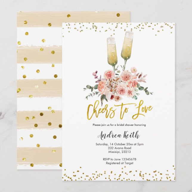 Invitación Románticos saludos de oro para amar a la ducha de  (Anverso / Reverso)