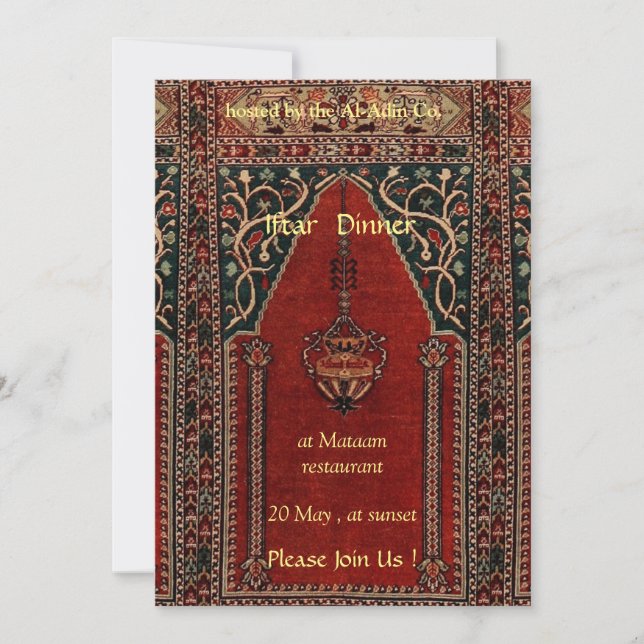 Invitación Romba de oración oriental - cena iftar (Anverso)