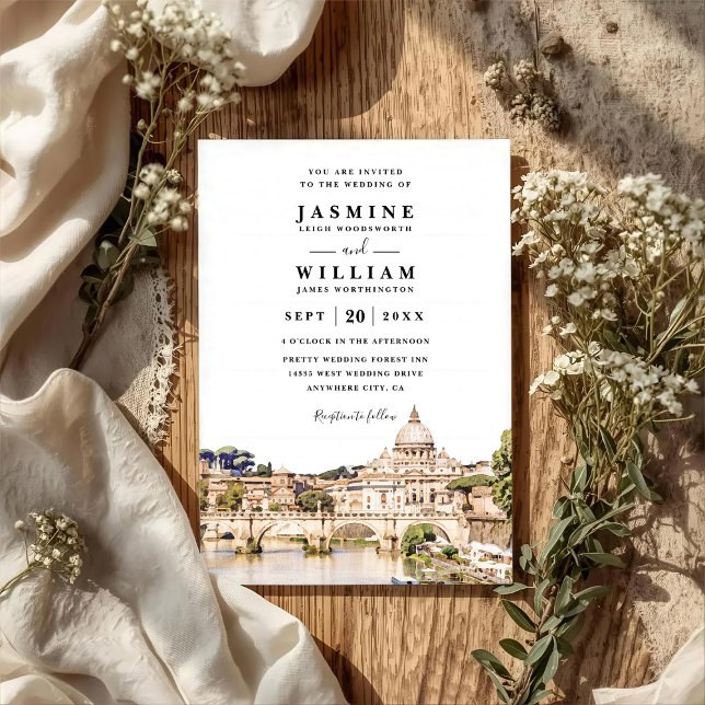 Invitación ROME Italy Skyline Destination QR Code Wedding (Subido por el creador)