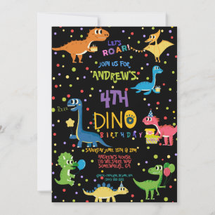 Invitación ROMEMOS el cumpleaños de los dinosaurios coloridos