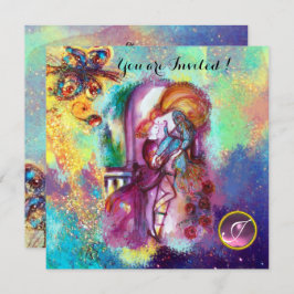 Invitación ROMEO Y JULIET Floral Blue Gold Sparkles